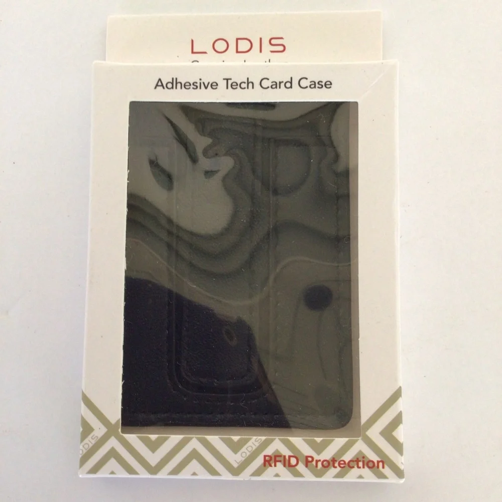 LODIS BLACK LEATHER TECH CARD CASE NWT